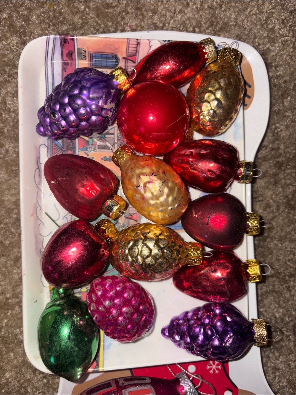 Vintage Glass Holiday Ornaments - Multi Color Pinecone & Teardrop Set